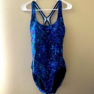 Blue one piece swimsuit